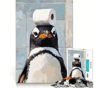 Puzzle per adulti con pinguino e carta igienica in testa, 1000 pezzi, rompicapo, rilassante, con schema di montaggio, ideale come regalo di Babbo Natale (50x75cm)
