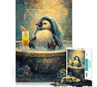 Puzzle per adulti con pinguino nella vasca da bagno e cocktail, 1000 pezzi, gioco per esercizi mentali, relax, design, assemblaggio, (38x52cm)