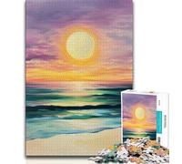 Puzzle per adulti con pittura a olio sulla spiaggia al tramonto, 1000 pezzi, giocattoli educativi per l'apprendimento, giochi per famiglie con poster abbinato e foglio di quiz (38x26cm)