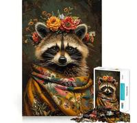 Puzzle per adulti con procione e fiori, 1000 pezzi, rompicapo rilassante, attività di assemblaggio, regalo perfetto (38x52cm)