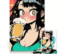 Puzzle per adulti con ragazza anime che beve birra,1000 pezzi,gioco di memoria per allenare la mente,taglio preciso,finitura di alta qualità,un modo coinvolgente per passare il tempo libero (38x26cm)