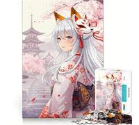 Puzzle per adulti con ragazza anime con maschera da volpe e kimono,1000 pezzi,gioco di concentrazione,tagli di precisione,bordi lisci,divertente sfida per i tempi di attesa (38x52cm)