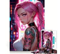 Puzzle per adulti con ragazza anime dai capelli rosa in posa, 1000 pezzi, gioco di logica, hobby silenzioso, taglio perfetto, regalo elegante (38x26cm)