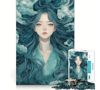Puzzle per adulti con ragazza anime dai lunghi capelli blu,1000 pezzi,gioco stimolante per la mente,dimensioni uniformi,pezzi precisi,ideale da portare in viaggio,regalo perfetto per allenare la mente