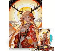 Puzzle per adulti con ragazza anime e corna di cervo,1000 pezzi,gioco di memoria e allenamento per la mente,taglio preciso,finitura di alta qualità,un modo coinvolgente per passare il tempo libero