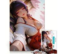 Puzzle per adulti con ragazza anime in abito tradizionale da miko giapponese,1000 pezzi,gioco di concentrazione,tagli di precisione,bordi lisci,divertente sfida per i momenti di attesa (50x75cm)