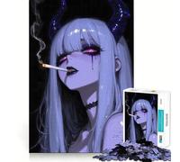 Puzzle per adulti con ragazza diabolica anime che fuma una sigaretta,1000 pezzi,gioco di concentrazione,taglio di precisione,bordi lisci,divertente sfida per i momenti di attesa (50x75cm)