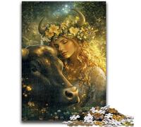 Puzzle per adulti con ragazza e mucca, 1000 pezzi, arte interessante, riduzione dello stress, lista dei desideri con Babbo Natale per età 14 anni, 50x75cm