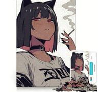 Puzzle per adulti con ragazza gatto anime che fuma,1000 pezzi,gioco di concentrazione,taglio di precisione,bordi lisci,divertente sfida per i momenti di attesa (50x75cm)