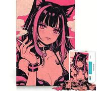 Puzzle per adulti con ragazza gatto anime che fuma, 1000 pezzi, gioco di logica mentale, divertimento rilassante, taglio solido, calda sorpresa (38x52cm)