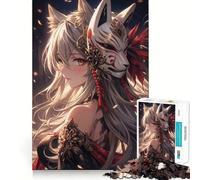 Puzzle per adulti con ragazza samurai anime con maschera kitsune, 1000 pezzi, gioco rilassante, bordi rigidi, sfida ludica, da appendere al muro (38x52cm)
