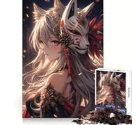 Puzzle per adulti con ragazza samurai anime con maschera kitsune, 1000 pezzi, gioco rilassante, bordi rigidi, sfida ludica, da appendere al muro (38x52cm)