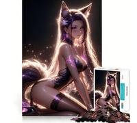 Puzzle per adulti con ragazza volpe anime in abito nero,1000 pezzi,gioco di logica,regalo,taglio di precisione,rilassante attività di gruppo al chiuso (38x26cm)