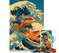 Puzzle per adulti con rana surfista in stile Ukiyo-e, 1000 pezzi, stimola la memoria, rilassante e divertente, taglio di alta qualità, regalo premuroso 50x75cm