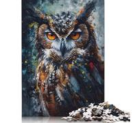 Puzzle per adulti con ritratto di gufo dipinto a olio, puzzle di carta per adolescenti, regali, decorazioni per la casa, giocattoli puzzle 1000 pezzi (75x50 cm)