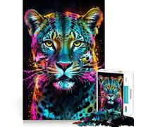 Puzzle per adulti con ritratto di leopardo al neon, 1000 pezzi, gioco per l'esercizio mentale, antistress, design da assemblare, regalo perfetto (50x75cm)