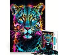 Puzzle per adulti con ritratto di leopardo al neon, 1000 pezzi, gioco per l'esercizio mentale, rilassante, da assemblare, (38x26cm)