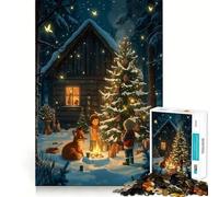 Puzzle per adulti con scena di baita invernale,bambini e volpe,1000 pezzi,gioco stimolante per la mente,pezzi precisi e facili da incastrare,attività rilassante di gruppo al chiuso (50x75cm)