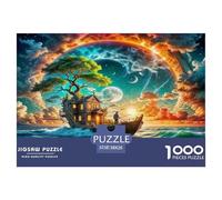 Puzzle per adulti con scena notturna fantasy per la casa: casa e barca al chiaro di luna, gioco educativo di decompressione e decorazione murale 38x26 cm/1000 pezzi