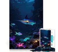 Puzzle per adulti con scena sottomarina al neon e marlin, 1000 pezzi, gioco di logica, rilassante e divertente, con bordi netti, pezzo da collezione (50x75cm)