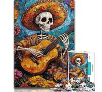 Puzzle per adulti con scheletro messicano che suona la chitarra, aiuta il cervello a esercitare i giocattoli avvincenti per coltivare la pazienza e l'interazione genitore-figlio, 50x75cm