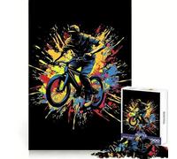 Puzzle per adulti con schizzi di vernice e tema BMX Biker, 1000 pezzi, memoria di forma, svago rilassante, incastro perfetto, (50x75cm)