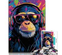 Puzzle per adulti con scimpanzé che indossa le cuffie, 1000 pezzi, difficili da completare ma divertenti e divertenti, decorazioni e regali unici per la casa, 38x26cm
