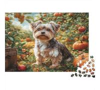 Puzzle per adulti con simpatici cani da compagnia, 1000 pezzi: Yorkshire terrier nel giardino autunnale per adulti, giochi di puzzle stimolanti e stimolanti, 52x38 cm/1000 pezzi