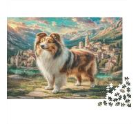 Puzzle per adulti con simpatico cane da compagnia per la decompressione: Collie di Townscape Educational Game Challenge 1000 pezzi 52x38 cm/1000 pezzi
