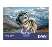 Puzzle per adulti con simpatico cane da compagnia per la decompressione: Husky in piedi vicino alle montagne, gioco educativo, sfida da 1000 pezzi, 70x50 cm/1000 pezzi