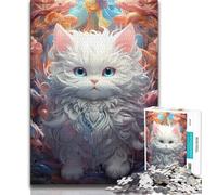 Puzzle per adulti con simpatico gattino bianco, puzzle per adolescenti, antistress, per trascorrere il tempo libero durante le vacanze e per l'interazione genitore-figlio (dimensioni 75x50cm)