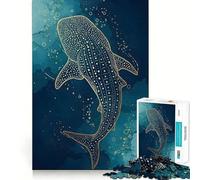 Puzzle per adulti con squalo balena e disegno a linee dorate,1000 pezzi,gioco di logica,regalo,taglio di alta precisione,rilassante attività di gruppo al chiuso (38x26cm)