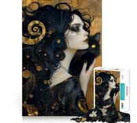 Puzzle per adulti con strega e gatto stravagante,1000 pezzi,gioco che stimola la mente,pezzi che si incastrano perfettamente,attività di gruppo rilassante da fare in casa (50x75cm)