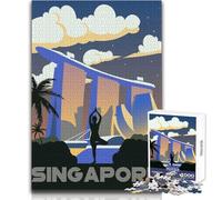 Puzzle per adulti con tema "Singapore City Travel Art", 1000 pezzi, divertente gioco di apprendimento e allenamento del cervello, fantastico regalo a sorpresa unico, dimensioni 38x52cm