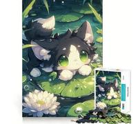 Puzzle per adulti con un dolce gatto su una rosa marina, 1000 pezzi Stimola la memoria, rilassante e divertente Taglio di alta qualità Regalo perfetto 50x75cm