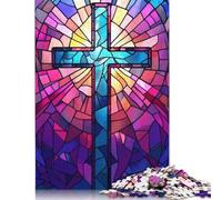 Puzzle per adulti con vetrate artistiche a forma di croce cristiana da 1000 pezzi, puzzle di carta per adulti, gioco educativo, sfida giocattolo, 1000 pezzi (75x50 cm)