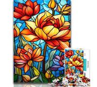 Puzzle per adulti con vetrate colorate e loto, 1000 pezzi, per adulti e adolescenti, per trascorrere il tempo in casa e migliorare l'amore tra coppie, 50x75cm