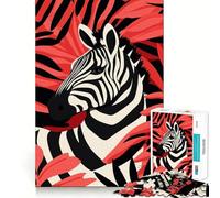 Puzzle per adulti con zebra tra le foglie rosse,1000 pezzi,gioco cognitivo a incastro preciso,senza spazi vuoti,attività rilassante per la pausa mentale (38x26cm)