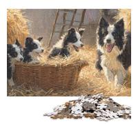 Puzzle per adulti cuccioli Border Collie in un cesto 1000 pezzi Puzzle in legno Puzzle a partire da 18 anni per adulti (75 x 50 cm)