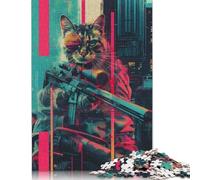 Puzzle per adulti "Cyberpunk Sniper Cat", decorazione unica per la casa, puzzle da uomo, regalo per adulti e adolescenti, 1500 pezzi (85x57 cm)