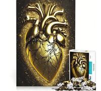 Puzzle per adulti da 1000 pezzi a forma di cuore anatomico dorato con brillantini, giocattolo fai-da-te, impegnativo da completare, collezione d'artista, belle arti 38x52cm