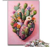 Puzzle per adulti da 1000 pezzi a forma di cuore di cactus, attività per rafforzare i legami familiari, feste e compleanni, 50x75cm