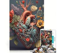 Puzzle per adulti da 1000 pezzi a forma di cuore umano con fiori, gioco pratico, ideale per passare il tempo durante le vacanze a casa, con poster e foglio di curiosità abbinati 38x52cm