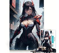 Puzzle per adulti da 1000 pezzi a tema anime cyberpunk con ragazza,sfida mentale,taglio preciso,allineamento perfetto,divertimento in famiglia,attività serale (38x26cm)