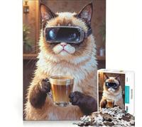 Puzzle per adulti da 1000 pezzi a tema caffè e realtà virtuale, giocattolo fai-da-te per il divertimento in famiglia, con pezzi di forma casuale completamente ad incastro 38x52cm
