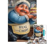 Puzzle per adulti da 1000 pezzi "Abbraccia lo chef con la torta di compleanno" per compleanno e Natale Gioco di precisione con taglio manuale adatto a partire dai 14 anni (38x26cm)