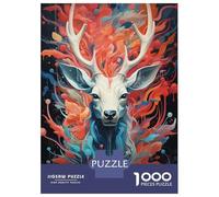 Puzzle Per Adulti Da 1000 Pezzi Abstract Deer Portrait with Floral Elements Puzzle Per Adulti Giochi Rilassanti Sfida Difficile Attività Divertenti A Casa 70x50cm/1000pcs