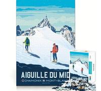 Puzzle per adulti da 1000 pezzi Aiguille du Midi Chamonix Monte Bianco Poster di viaggio Incastro perfetto Arte Gioco intelligente Regalo Gioco lento Regalo di Natale Arte (50x75cm)