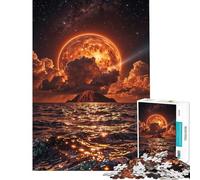 Puzzle per adulti da 1000 pezzi Alba lunare infuocata su un'isola oceanica Puzzle da 1000 pezzi giocattolo educativo divertente e stimolante per tutta la famiglia (38x52cm)