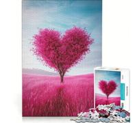 Puzzle per adulti da 1000 pezzi albero a forma di cuore in un campo rosa decorazione da parete stimolante da completare ideale come regalo per tutta la famiglia 38x52cm